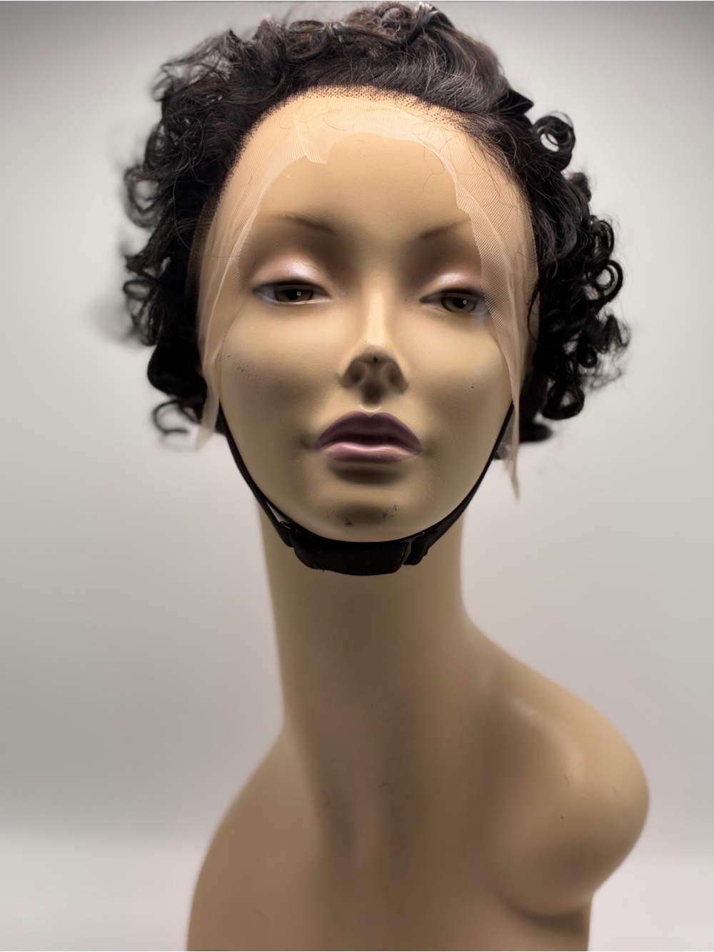 Black Short Curly Women's Wig with Lace Front. Human Hair